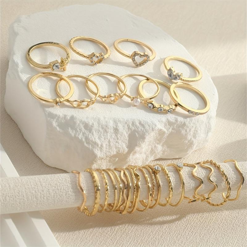 Y2k Style Heart Rhinestone Stacking Rings for Daily Party