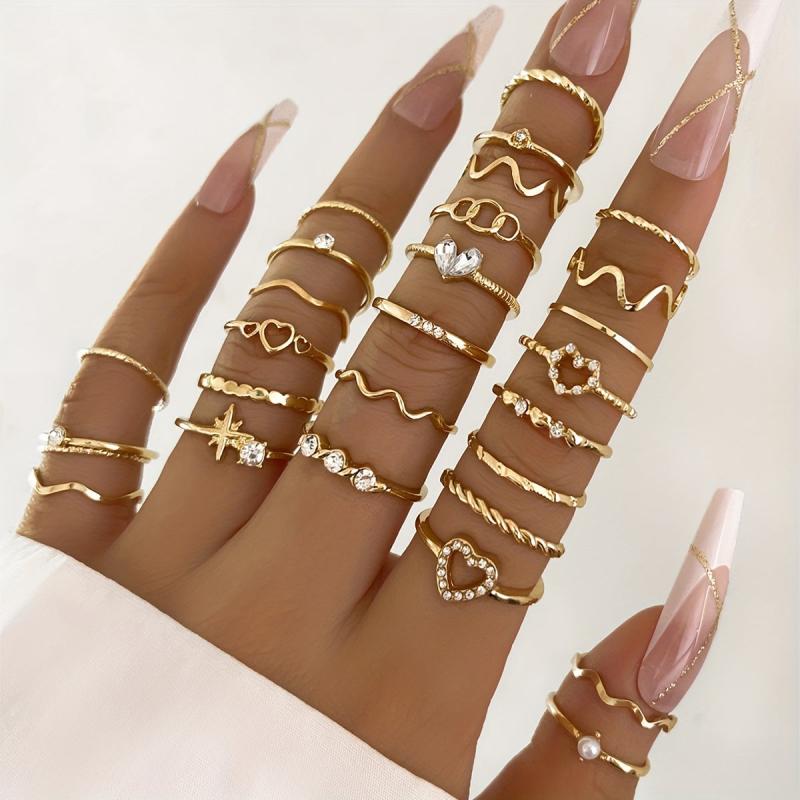 Y2k Style Heart Rhinestone Stacking Rings for Daily Party