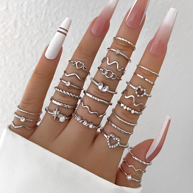 Y2k Style Heart Rhinestone Stacking Rings for Daily Party