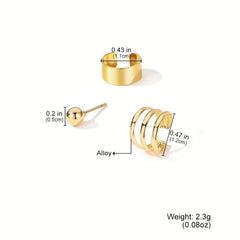 3 Pcs Set Stud Earrings Clip-On Unique Statement Ear Accessories