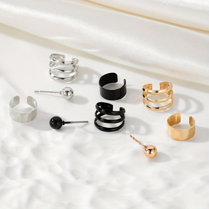 3 Pcs Set Stud Earrings Clip-On Unique Statement Ear Accessories