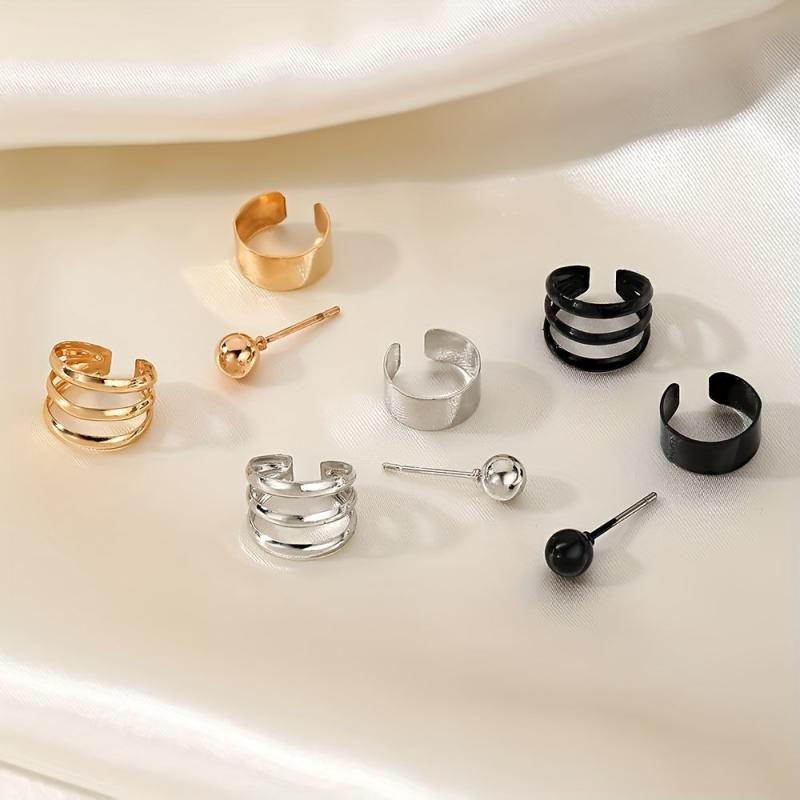 3 Pcs Set Stud Earrings Clip-On Unique Statement Ear Accessories