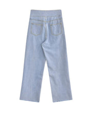 High Waist Loose Fit Straight Jeans Raw Cut Washed Denim Pants