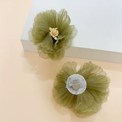 Vintage Style Olive Green Flower Stud Earrings for Women Girls