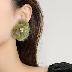 Vintage Style Olive Green Flower Stud Earrings for Women Girls