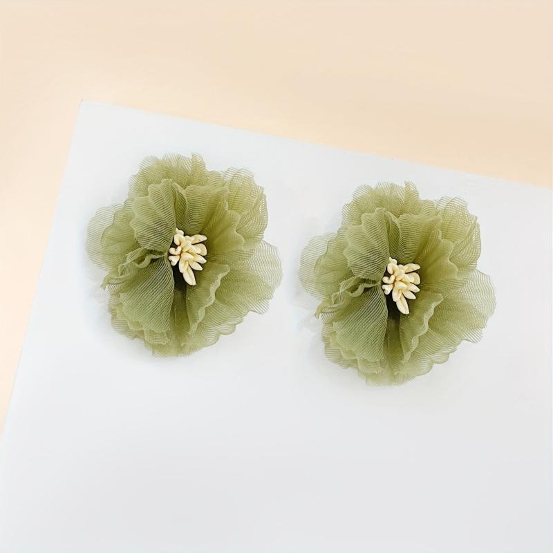 Vintage Style Olive Green Flower Stud Earrings for Women Girls