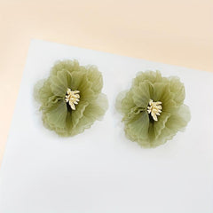Vintage Style Olive Green Flower Stud Earrings for Women Girls