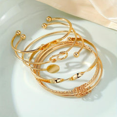 5pcs Golden Cuff Bangle Bracelet Set Alloy Jewelry Gift