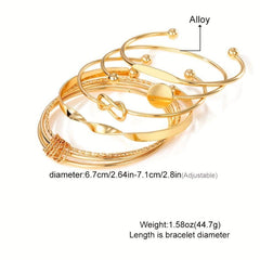 5pcs Golden Cuff Bangle Bracelet Set Alloy Jewelry Gift