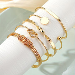 5pcs Golden Cuff Bangle Bracelet Set Alloy Jewelry Gift
