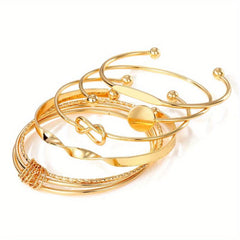 5pcs Golden Cuff Bangle Bracelet Set Alloy Jewelry Gift