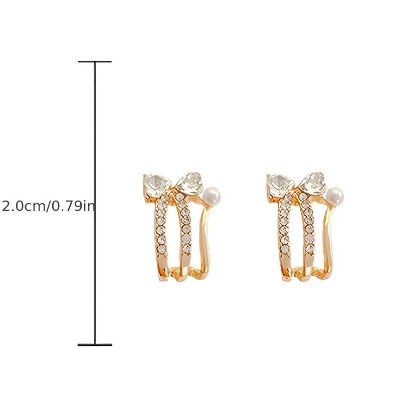 Bow Faux Pearl Earrings Zircon Copper Jewelry