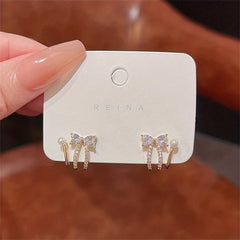 Bow Faux Pearl Earrings Zircon Copper Jewelry