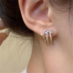 Bow Faux Pearl Earrings Zircon Copper Jewelry