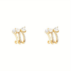 Bow Faux Pearl Earrings Zircon Copper Jewelry