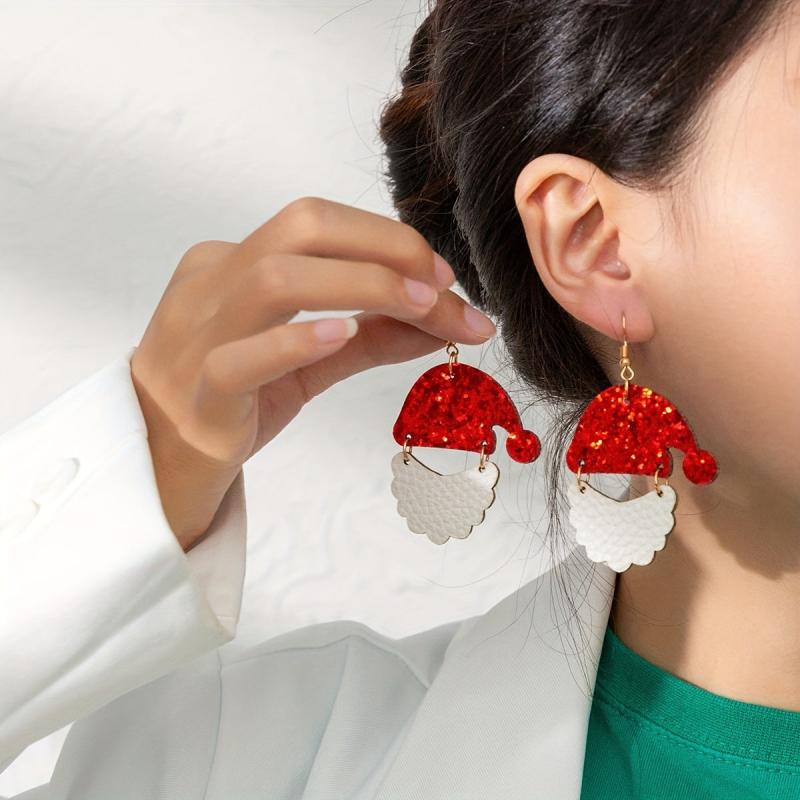 Christmas Santa Claus Hat Beard Dangle Earrings Bling Bling Cartoon Style