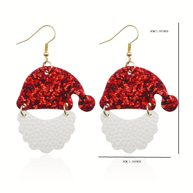 Christmas Santa Claus Hat Beard Dangle Earrings Bling Bling Cartoon Style