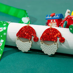Christmas Santa Claus Hat Beard Dangle Earrings Bling Bling Cartoon Style