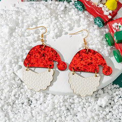 Christmas Santa Claus Hat Beard Dangle Earrings Bling Bling Cartoon Style