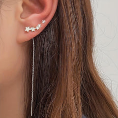 4 Pcs Set Of Stud Earrings 5 Pentagram With Long Chain Style