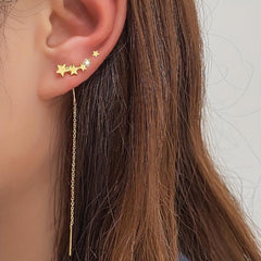 4 Pcs Set Of Stud Earrings 5 Pentagram With Long Chain Style