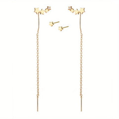 4 Pcs Set Of Stud Earrings 5 Pentagram With Long Chain Style