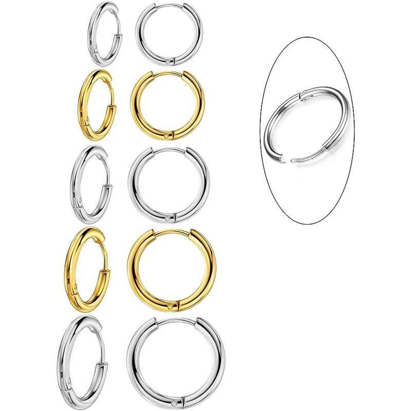 5 Pairs Hoop Earrings Set 316L Stainless Steel Female Daily Wear Jewelry