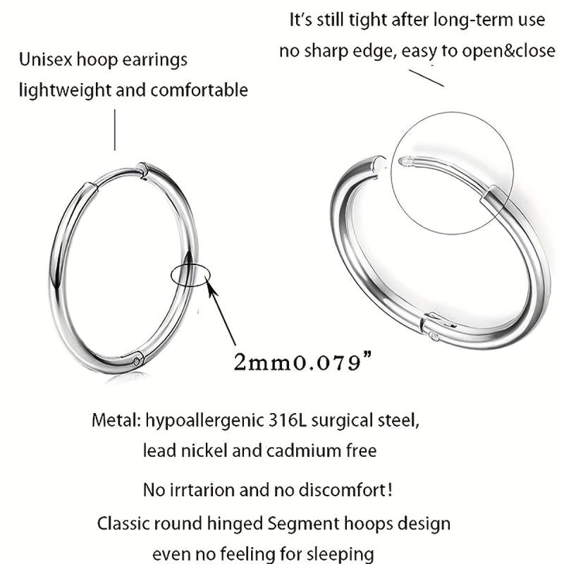 5 Pairs Hoop Earrings Set 316L Stainless Steel Female Daily Wear Jewelry