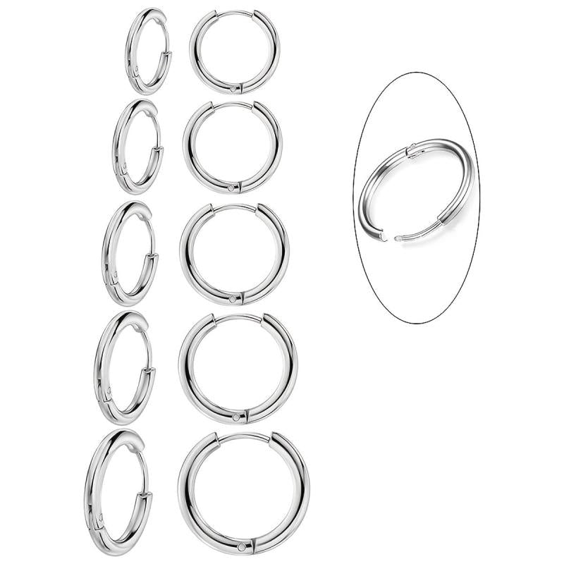 5 Pairs Hoop Earrings Set 316L Stainless Steel Female Daily Wear Jewelry