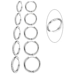 5 Pairs Hoop Earrings Set 316L Stainless Steel Female Daily Wear Jewelry