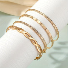 4pcs Set Hip Hop Metal Cross Wave Pattern Bangle Stacked Bracelet