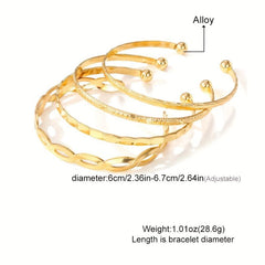 4pcs Set Hip Hop Metal Cross Wave Pattern Bangle Stacked Bracelet
