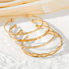 4pcs Set Hip Hop Metal Cross Wave Pattern Bangle Stacked Bracelet