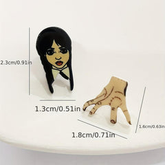 Gothic Style Asymmetric Stud Earrings with Cartoon Girls & Palm
