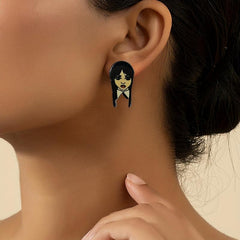 Gothic Style Asymmetric Stud Earrings with Cartoon Girls & Palm