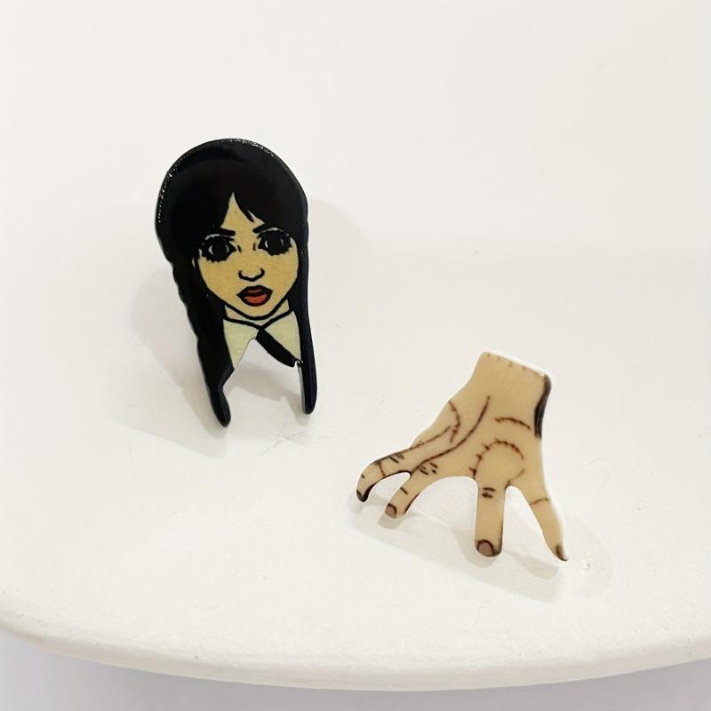 Gothic Style Asymmetric Stud Earrings with Cartoon Girls & Palm