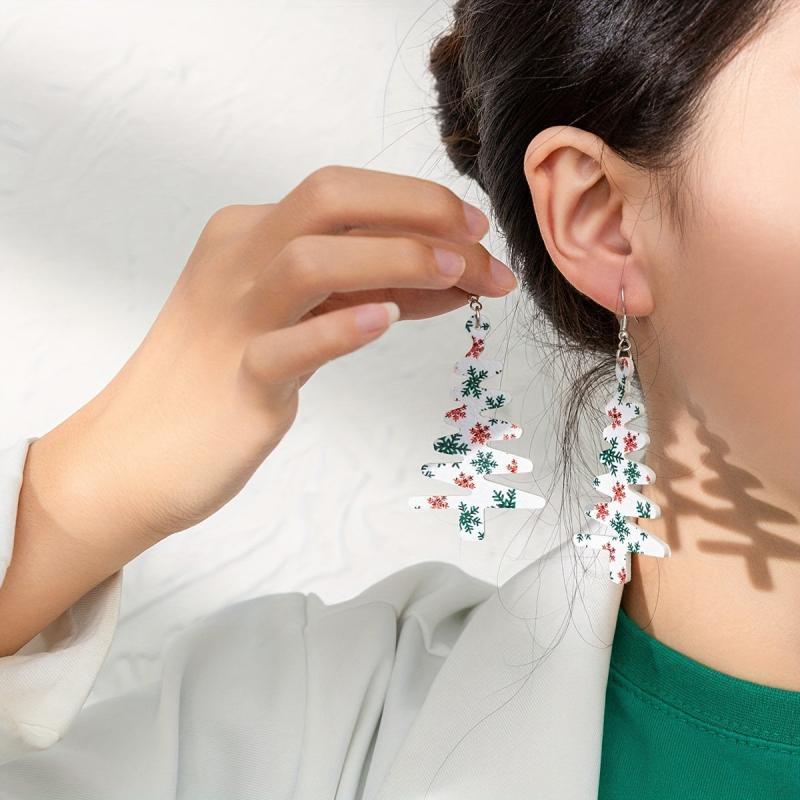 Christmas Tree Snowflake Dangle Earrings PU Leather Jewelry Cute Gift