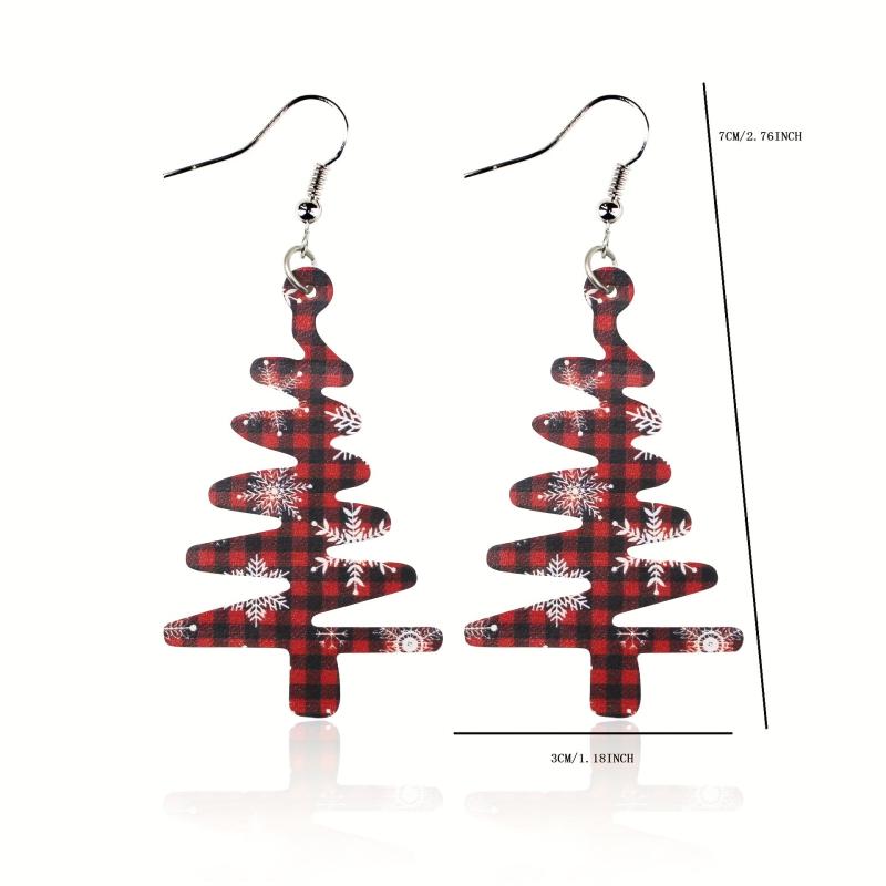 Christmas Tree Snowflake Dangle Earrings PU Leather Jewelry Cute Gift