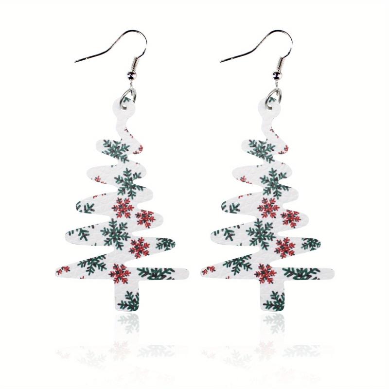 Christmas Tree Snowflake Dangle Earrings PU Leather Jewelry Cute Gift