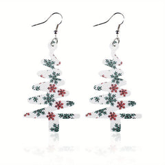 Christmas Tree Snowflake Dangle Earrings PU Leather Jewelry Cute Gift