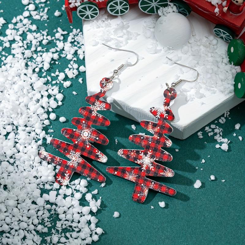 Christmas Tree Snowflake Dangle Earrings PU Leather Jewelry Cute Gift