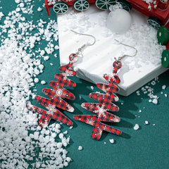 Christmas Tree Snowflake Dangle Earrings PU Leather Jewelry Cute Gift