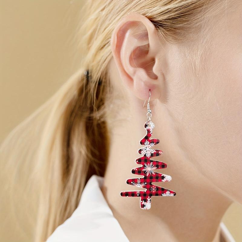 Christmas Tree Snowflake Dangle Earrings PU Leather Jewelry Cute Gift