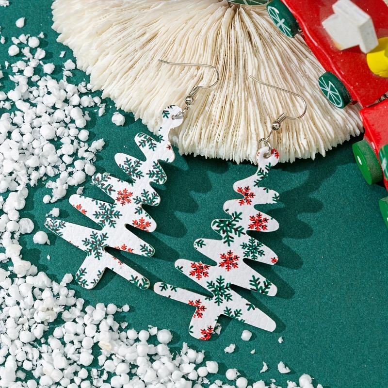 Christmas Tree Snowflake Dangle Earrings PU Leather Jewelry Cute Gift