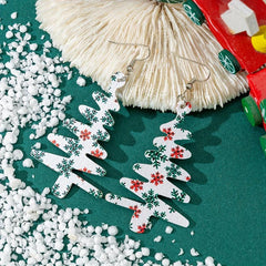 Christmas Tree Snowflake Dangle Earrings PU Leather Jewelry Cute Gift