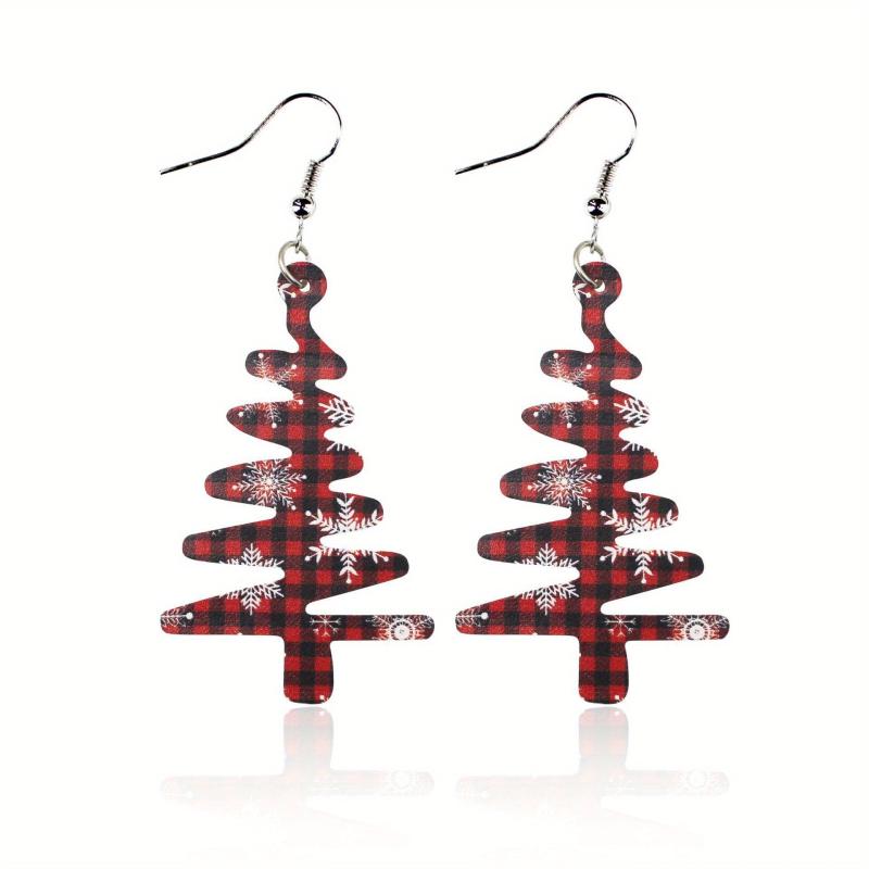 Christmas Tree Snowflake Dangle Earrings PU Leather Jewelry Cute Gift