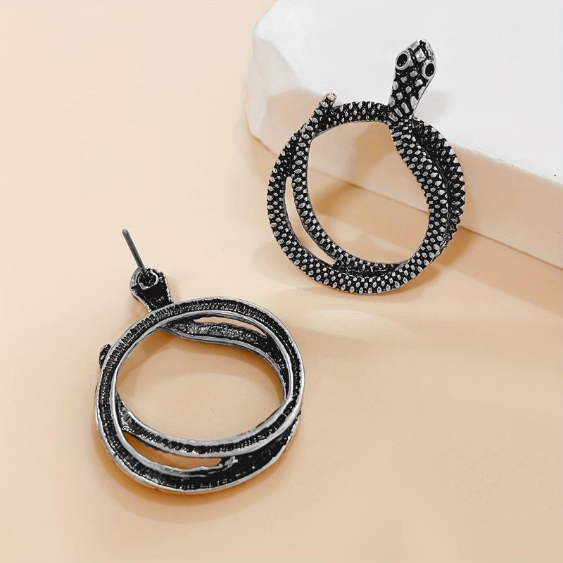 Snake Shaped Stud Earrings Gothic Punk Style Iron Jewelry Unique Statement