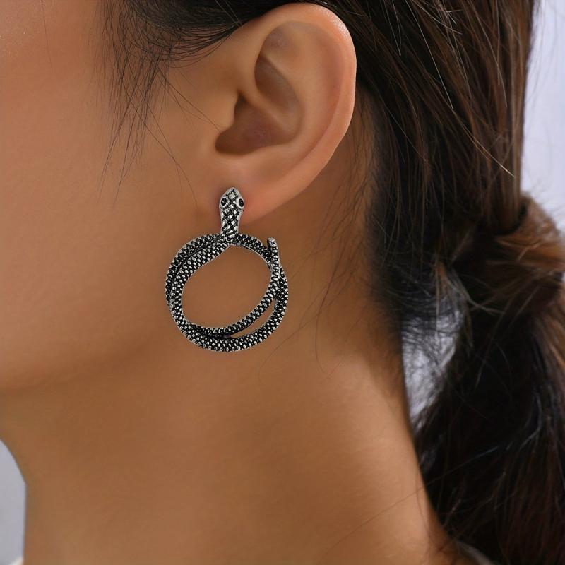 Snake Shaped Stud Earrings Gothic Punk Style Iron Jewelry Unique Statement
