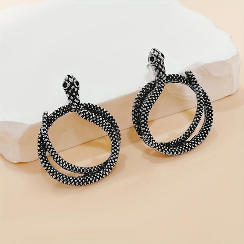 Snake Shaped Stud Earrings Gothic Punk Style Iron Jewelry Unique Statement