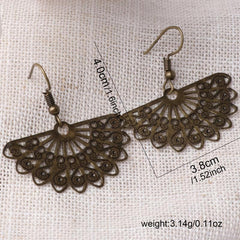 Boho Scalloped Drop Earrings Carved Metal Hooks Vintage Style